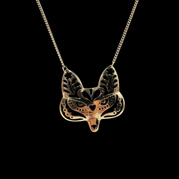 Tibetan Gold Tone Fox Mask Cut Out Bohemian Long Layering Necklace w/34" Chain - Picture 11 of 12